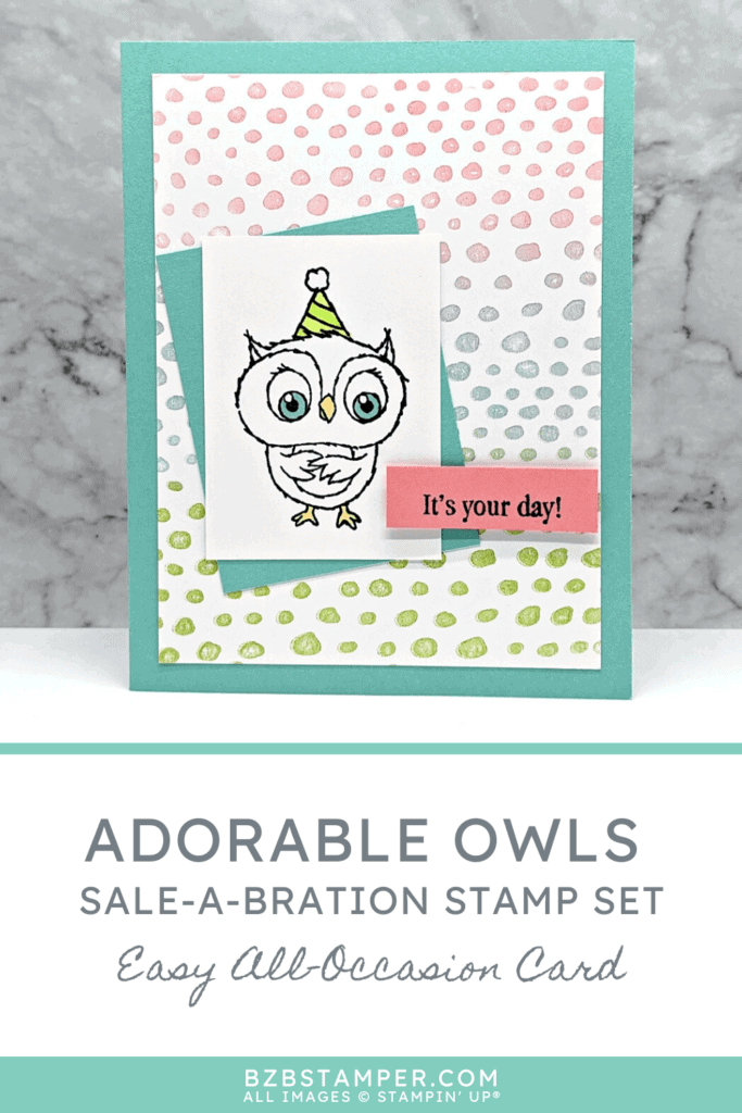 Adorable Owls Birthday Card in blue with a polka dot background