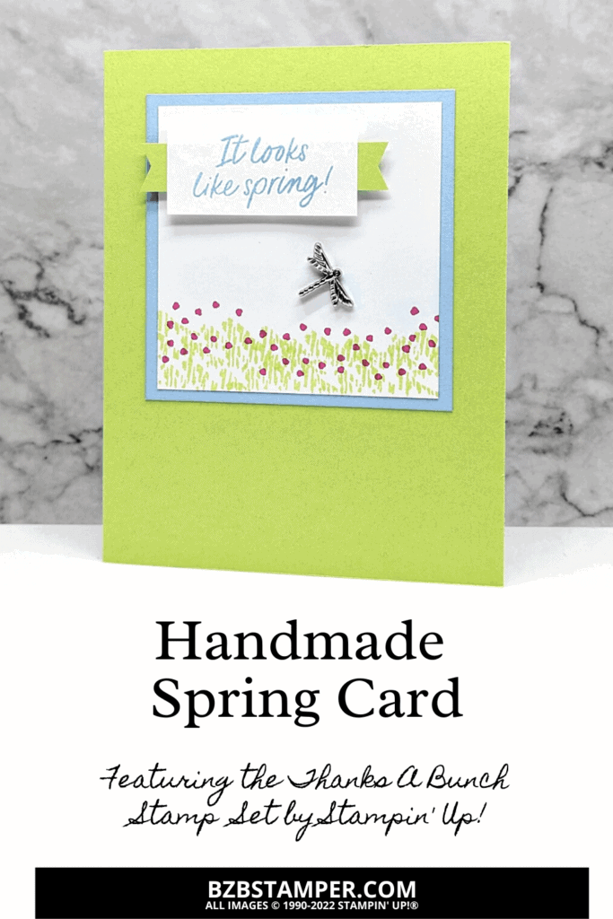 Handmade Spring Card in blue and green with dragonflies.