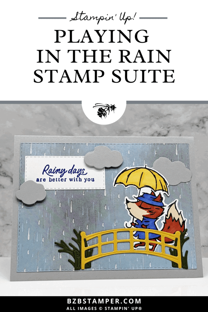 Playing in the Rain Suite by Stampin' Up! with a fox crossing a bridge and pretty paper.