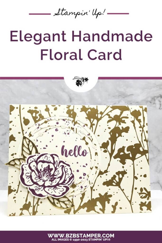 Elegant Handmade Floral Card with gold foiling, die-cutting and plum ink.