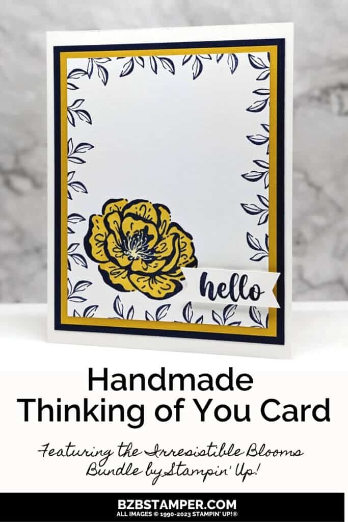 Quick and easy DIY Floral Card using the Irresistible Blooms Stamp Set by Stamping up in Navy Blue and yellow.