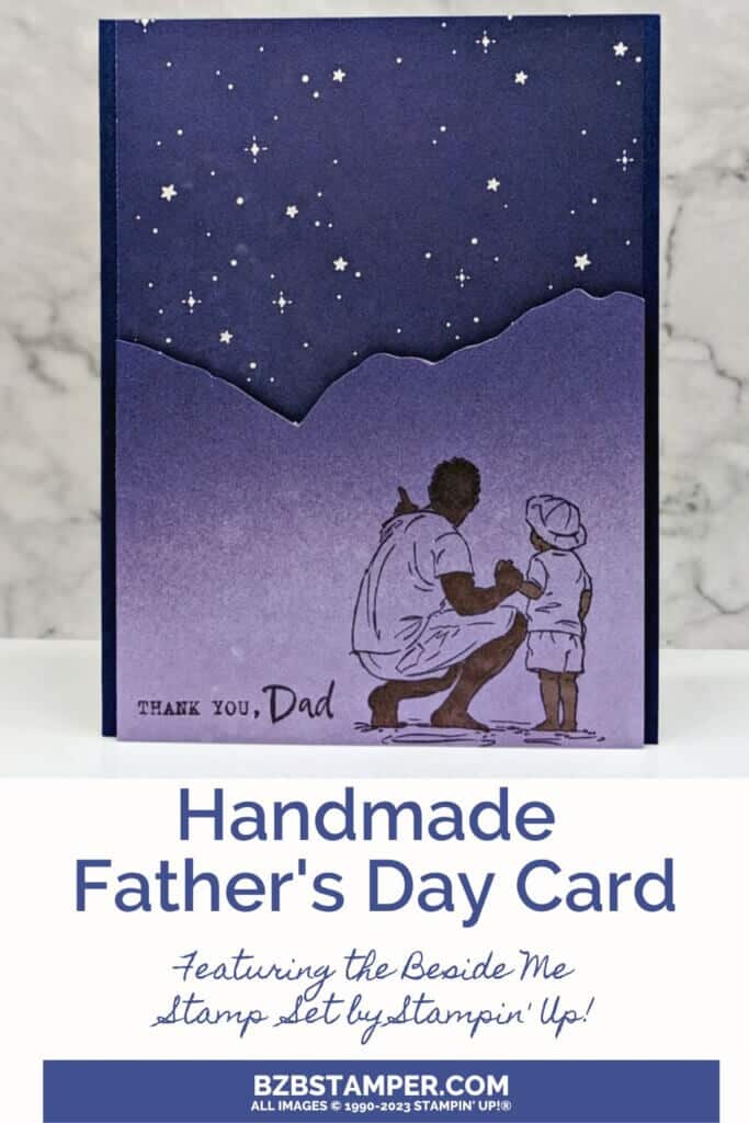 Beside Me Stamp Set by Stampin' Up! featuring a father & son looking at the stars in purples.