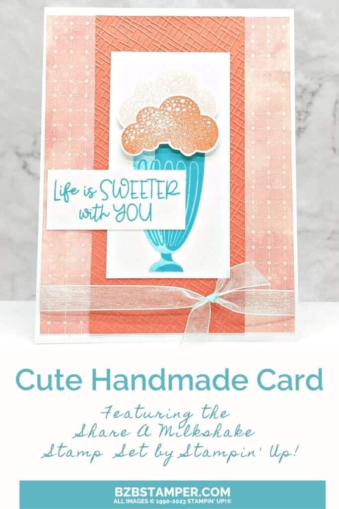 Share A Milkshake Bundle by Stampin' Up! featuring a glass of ice cream in pinks and blues with pretty paper.