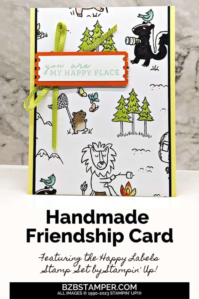 Happy Labels Stamp Set by Stampin' Up! with watercolored animals and an orange tag.