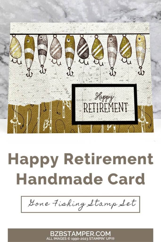 Happy Retirement Handmade Card in browns and yellows using the Gone Fishing Stamp Set by Stampin' Up!