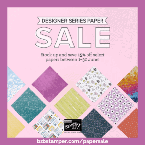Stampin' Up! Designer Series Paper Sale graphic in various shades of pink with pictures of the papers on the graphic.