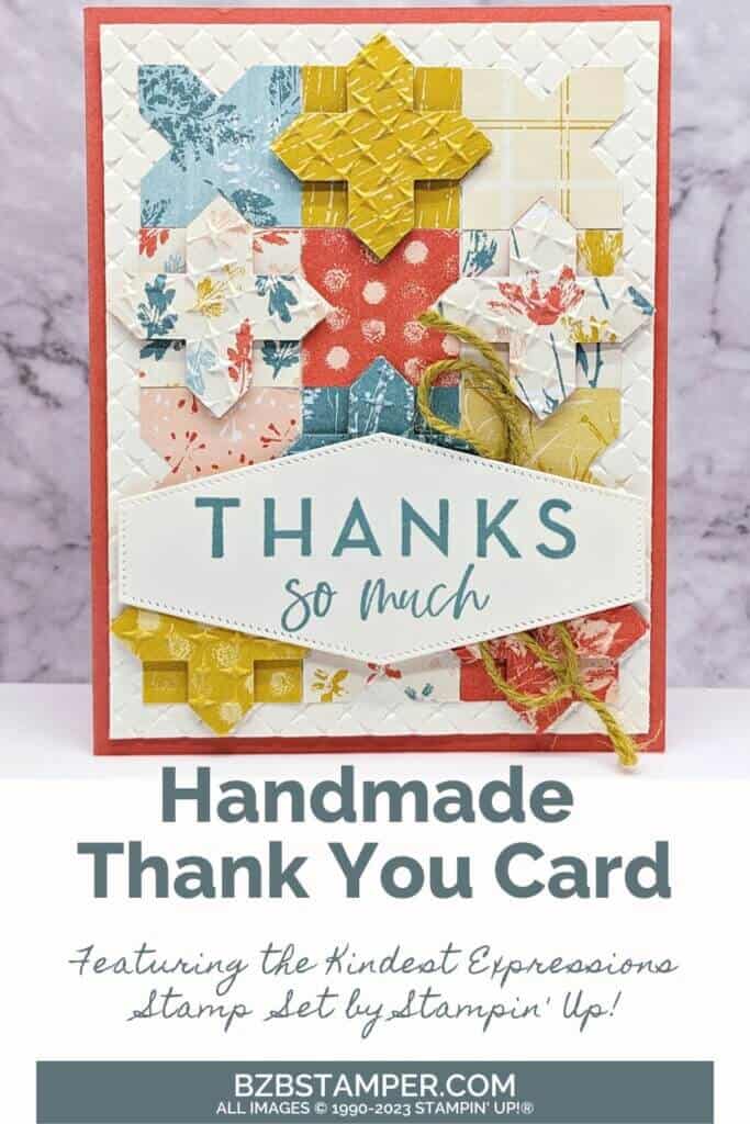 Kindest Expressions Thank You Card with punched pieces in oranges, yellows and blues.
