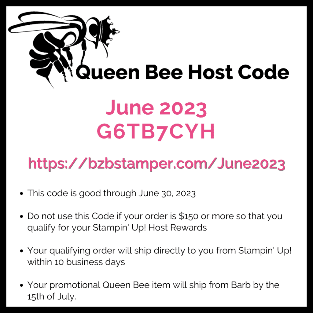 Picture of BZBStamper Queen Bee Host Code Graphic with a picture of a bee and a link to the host code.