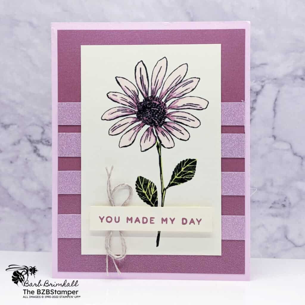 Elegant Daisies Handmade Card in purples and greens