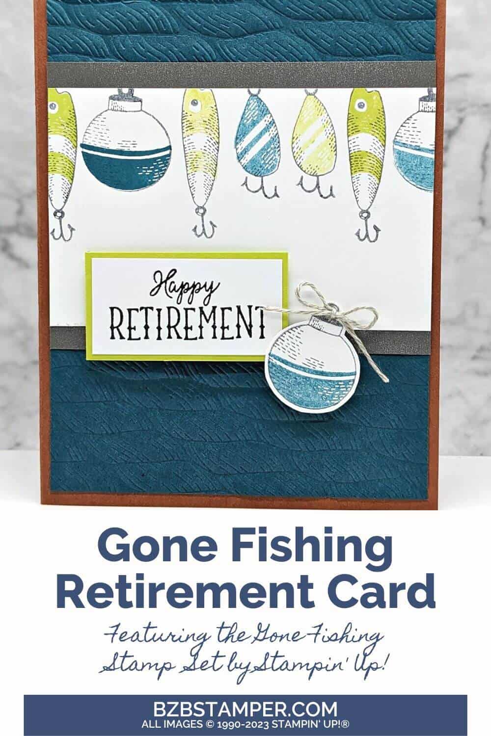 Handmade Card Idea featuring Gone Fishing Stamp Set in browns, blues and bright green.