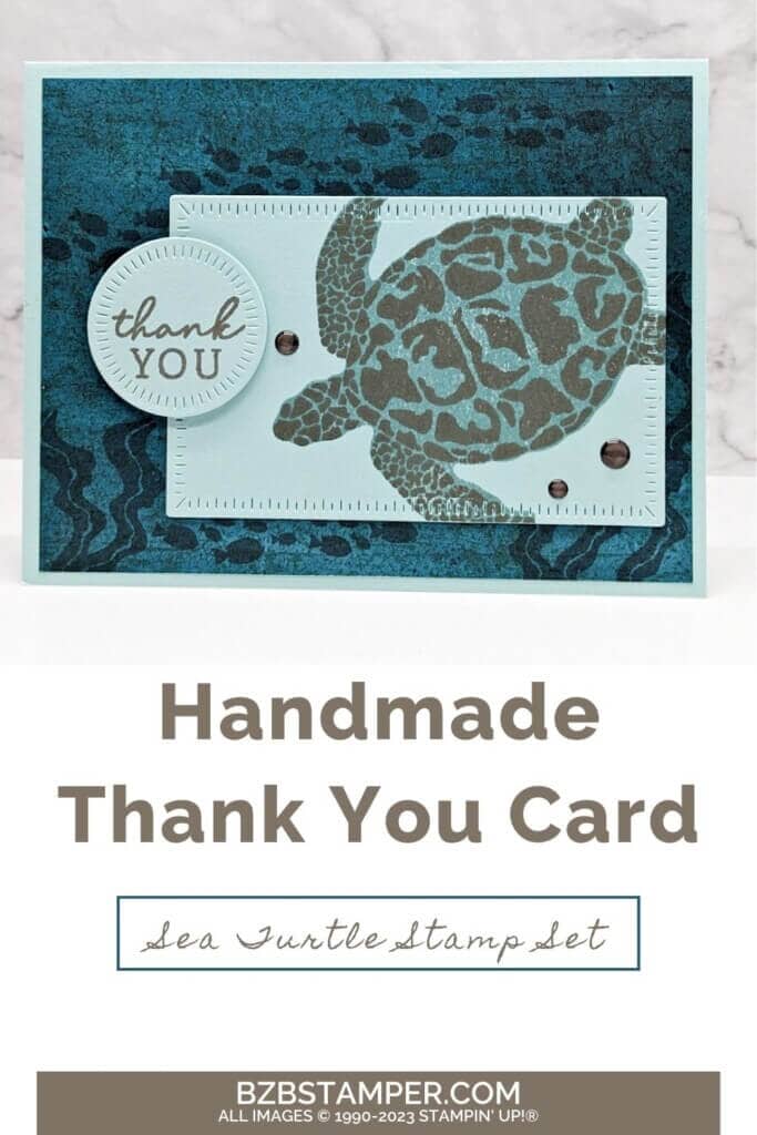 Reversible Stamps by Stampin' Up! Thank you card featuring a large turtle in blues and browns.