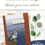 Card featuring a rooster on a fence in browns in blues with a "rise and shine" sentiment.
