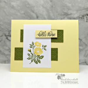 Handmade Card using the Softly Sophisticated Stamp Set in yellow and green with Hello There sentiment and yellow flower.