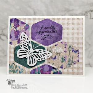 Butterfly Card using the Softly Sophisticated Stamp Set in browns, purples featuring pretty paper and a "I really Appreciate You" sentiment.