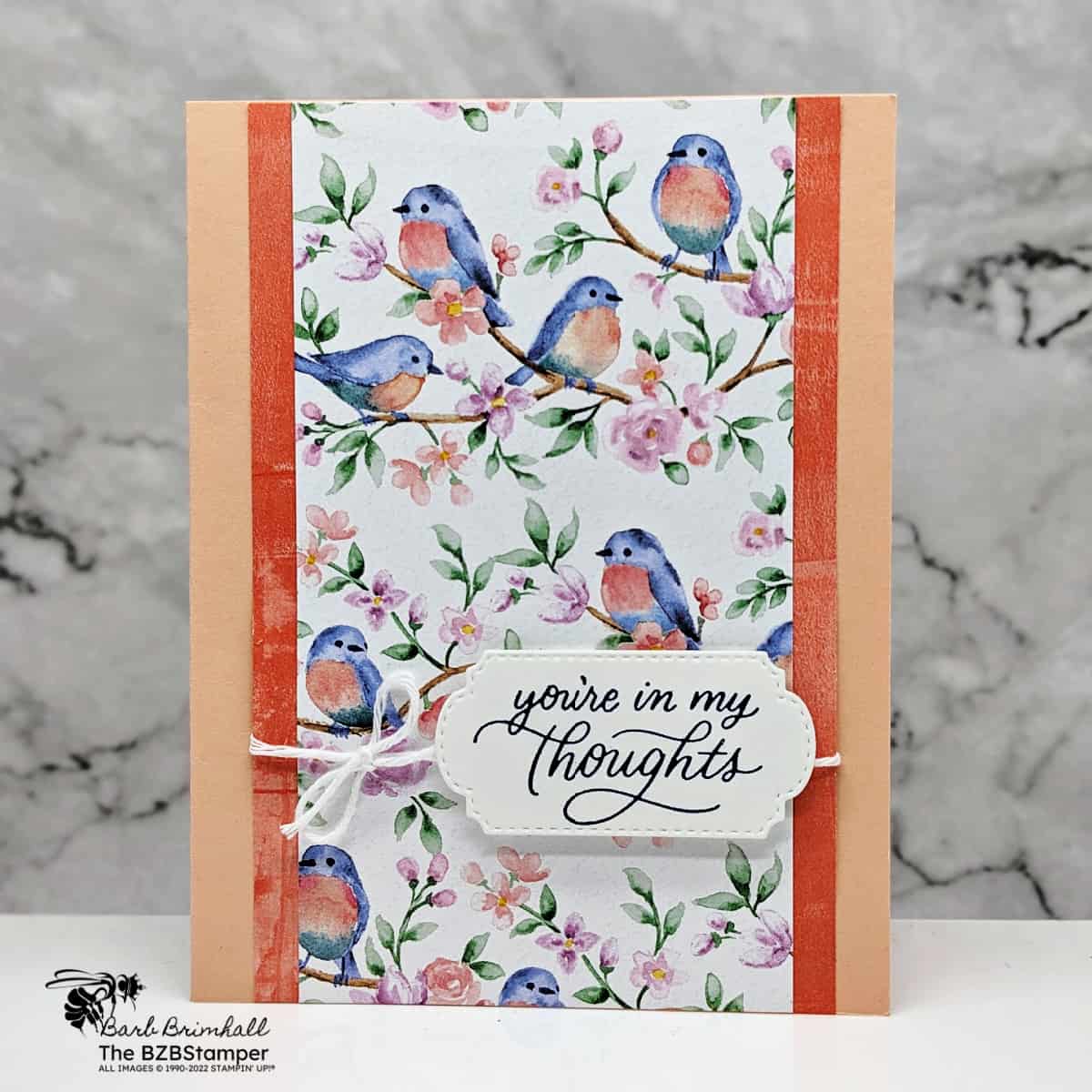 Flight and Airy Designer Paper by Stampin' Up featuring pretty birds in hues of orange and coral.