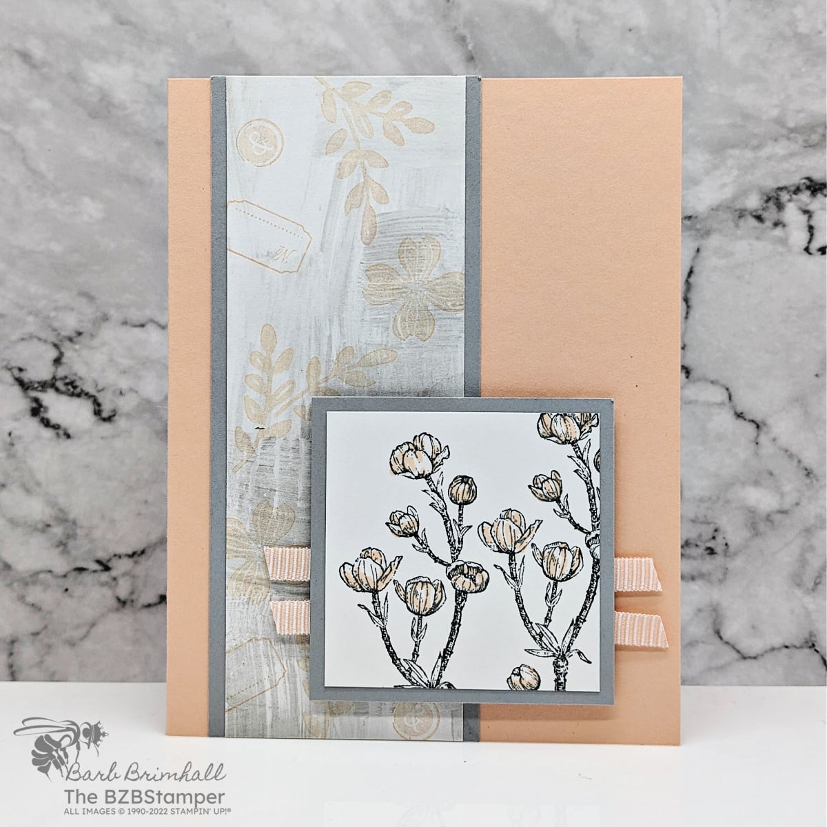 Elegant Yet Simple Handmade Dogwood Card in peach and gray.  No sentiment on the card.