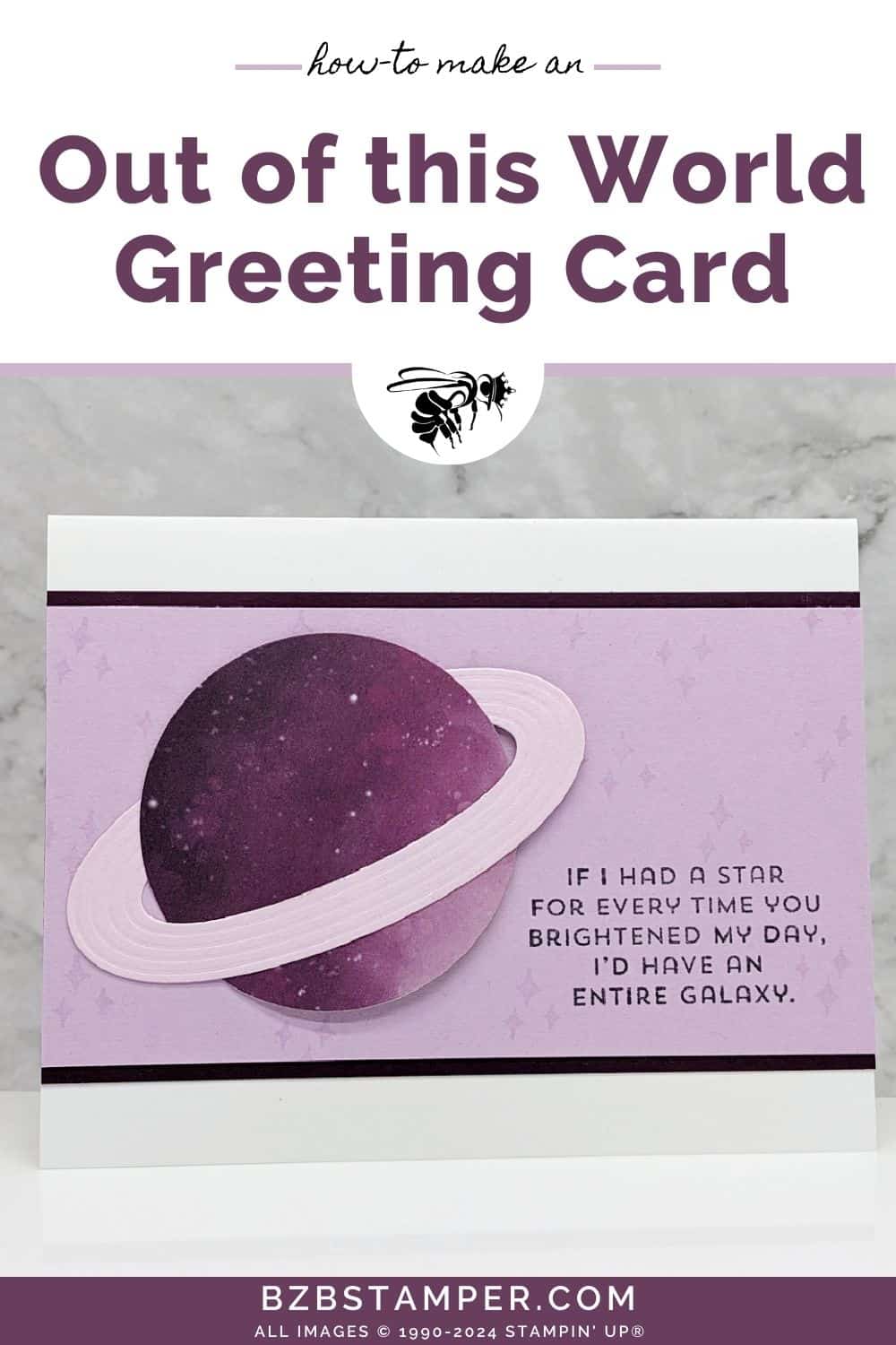 Cosmic Card Using The Reach for the Stars Bundle in purples.  Features a planet with the sentiment "If I had a star for every time your brightened my day..."
