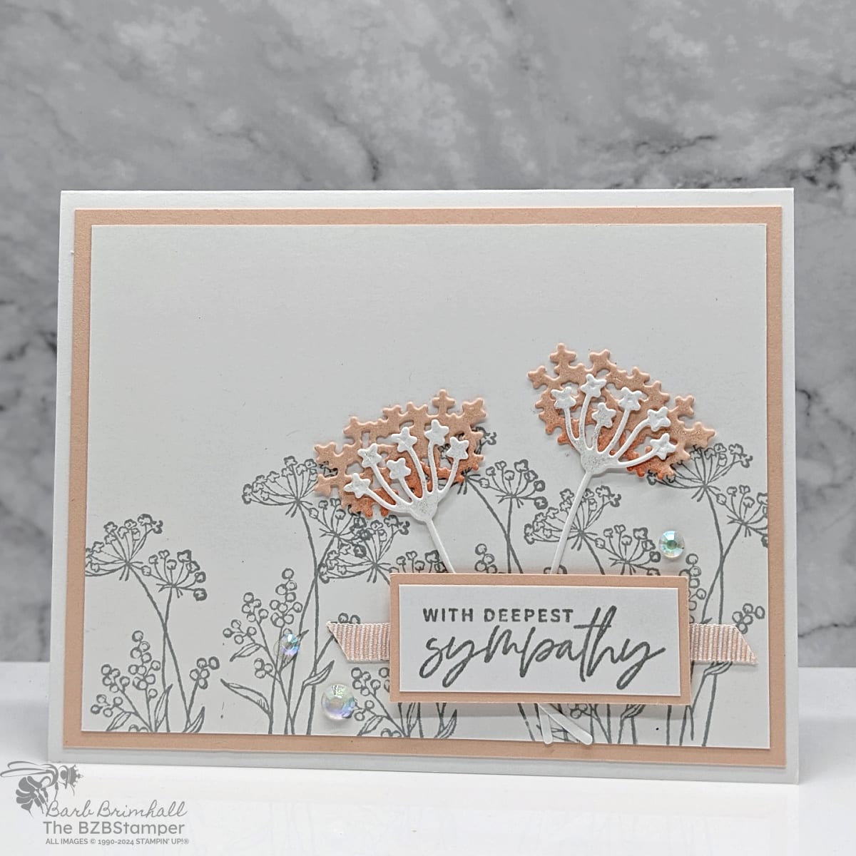 Sympathy Card using the Dainty Delight Stamp Set featuring flowers in gray and coral with a "deepest sympathy" sentiment.