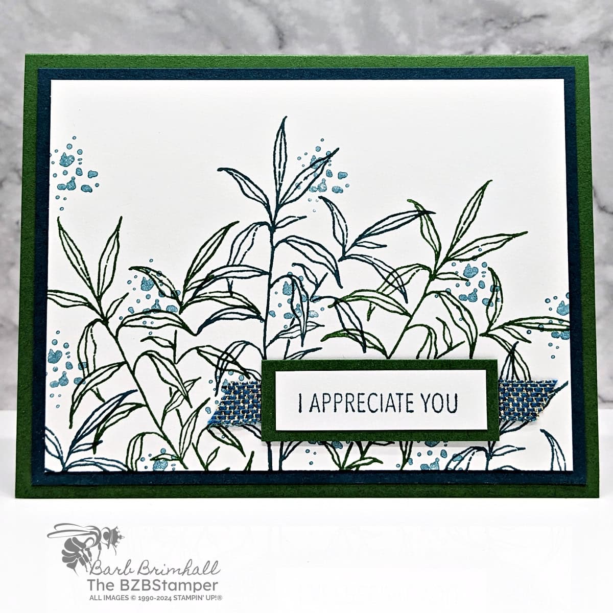 Easy Greeting Cards using the Thoughtful Wishes Stamp Set in Navy Blues and Greens, featuring an "I appreciate you" sentiment.