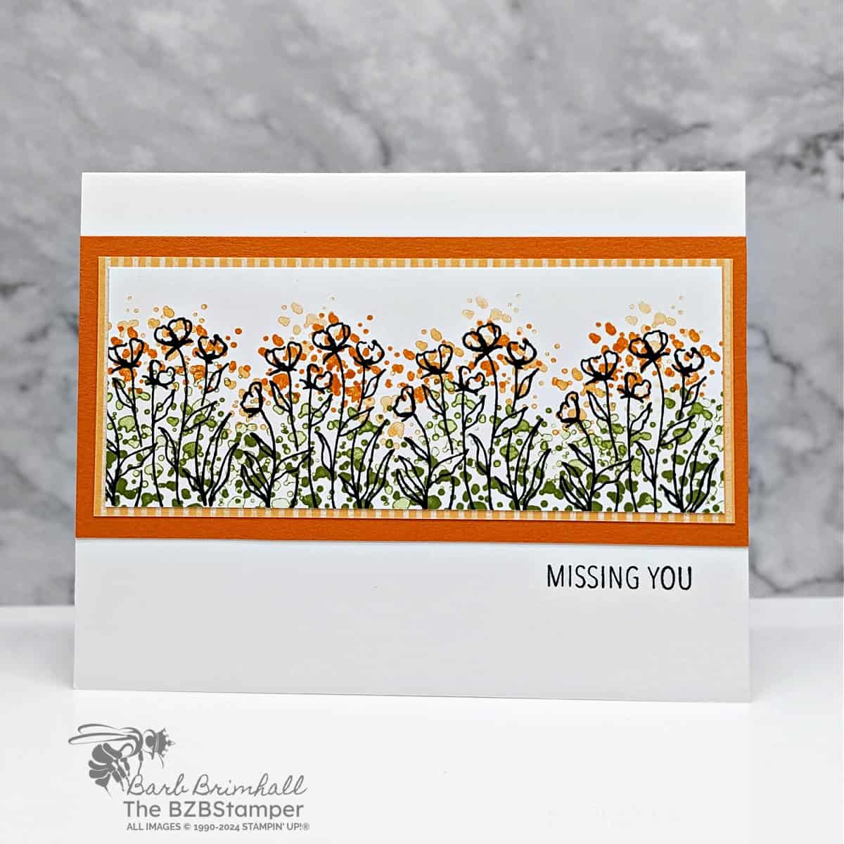 Quick and Easy Thoughtful Wishes Card with a Missing You sentiment in orange and green.