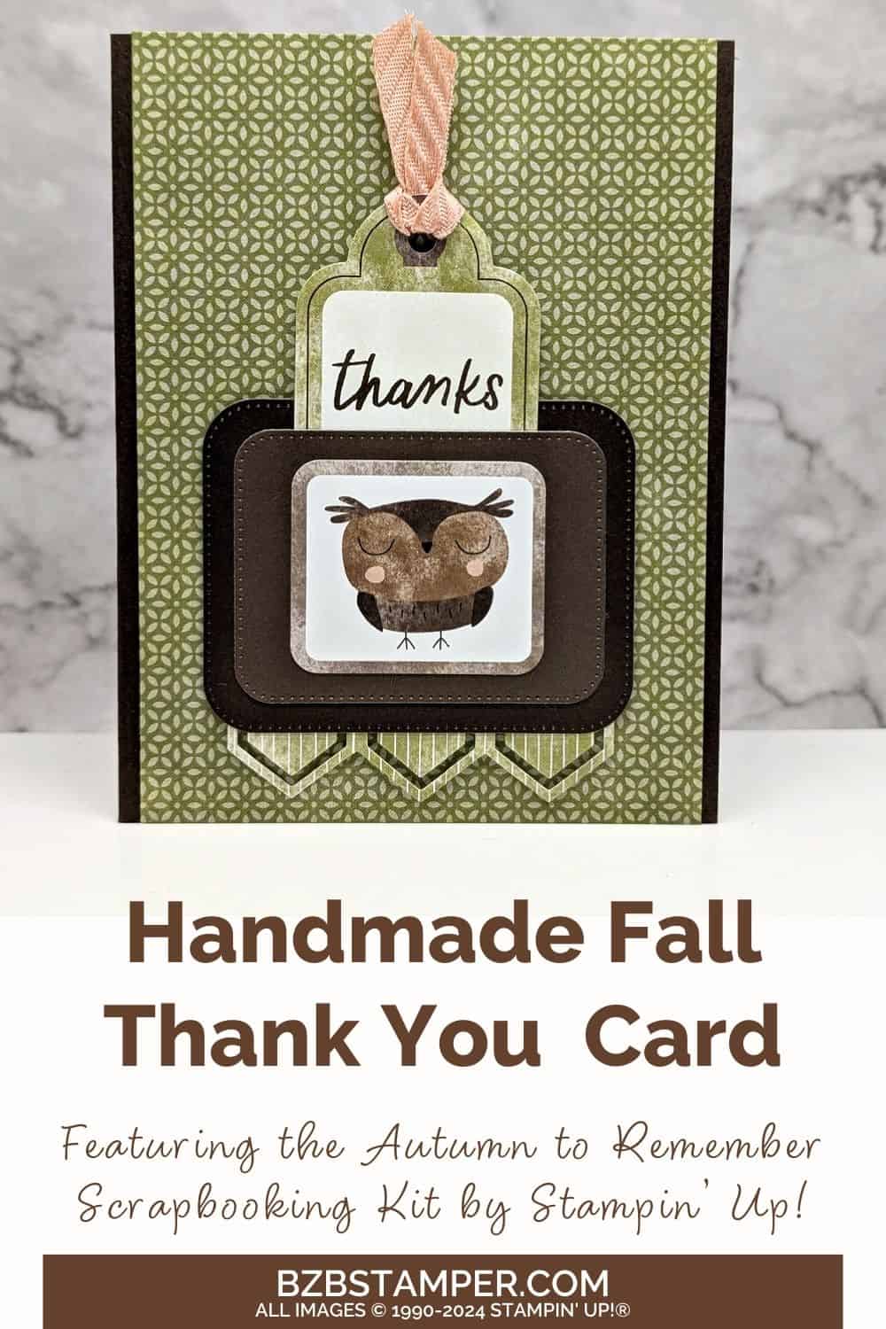 Use Autumn to Remember Scrapbooking Kit for Cards with a "thanks" sentiment and a whimsical owl on a set of tags.