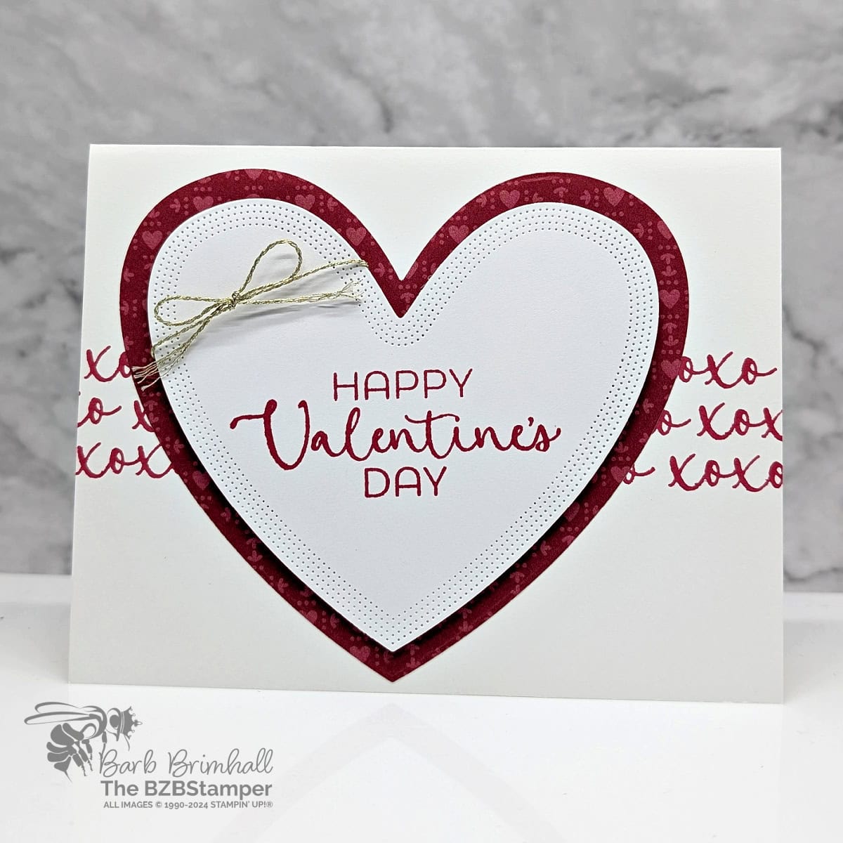 Easy Valentine Card with the Hearts of Elegance Bundle in red and white with a large die-cut heart.