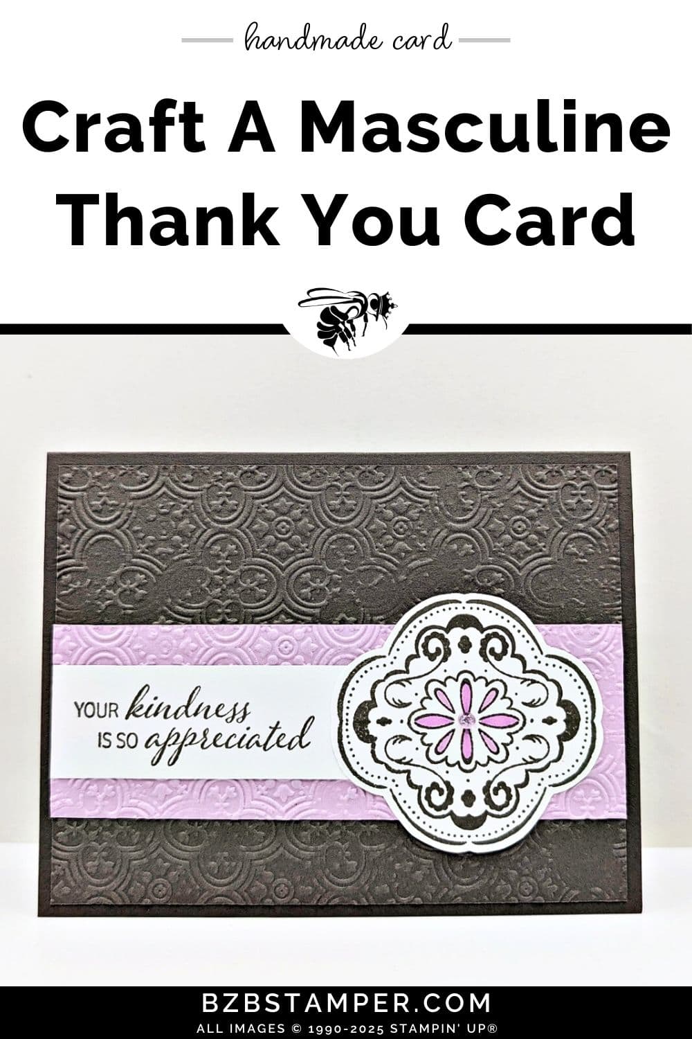 Thank You Card featuring the Tiled Techniques Stamps in browns and purples, with the sentiment "your kindness is so appreciated"
