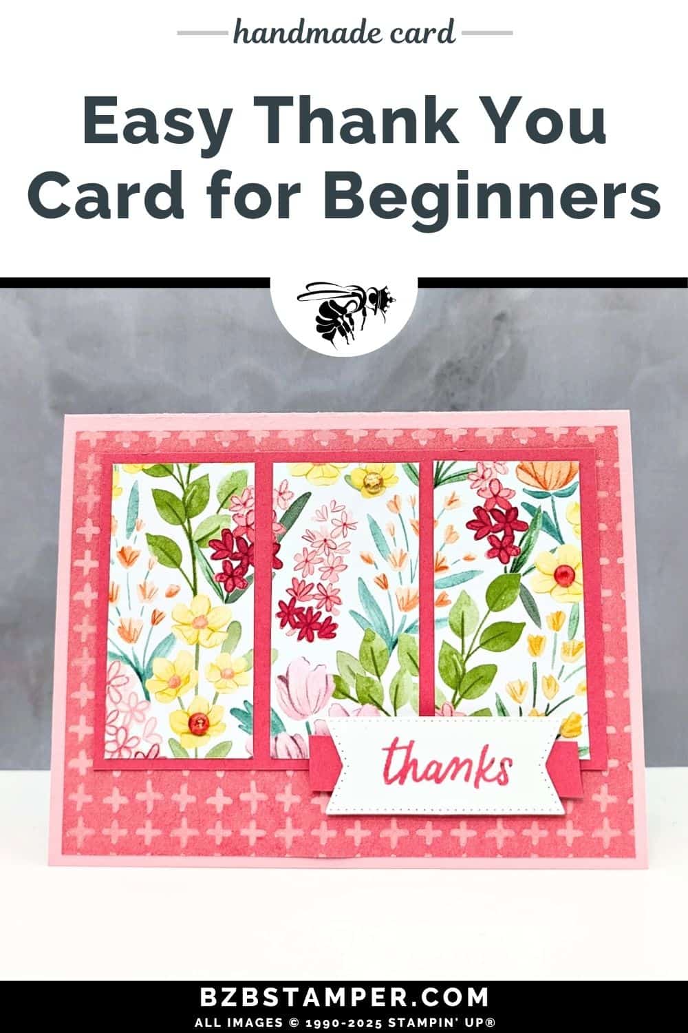 Coffee and a Card with the Florals In Bloom Paper in pinks and reds and a "thanks" sentiment.