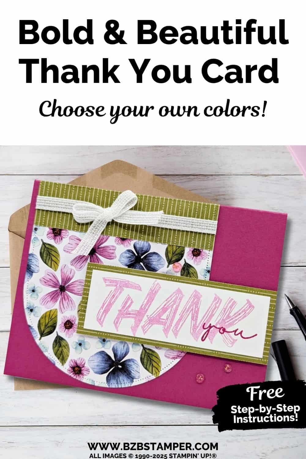 Handmade Thank You Card using the Layered Thoughts using pretty floral paper in greens and pinks and a "thank you" sentiment.