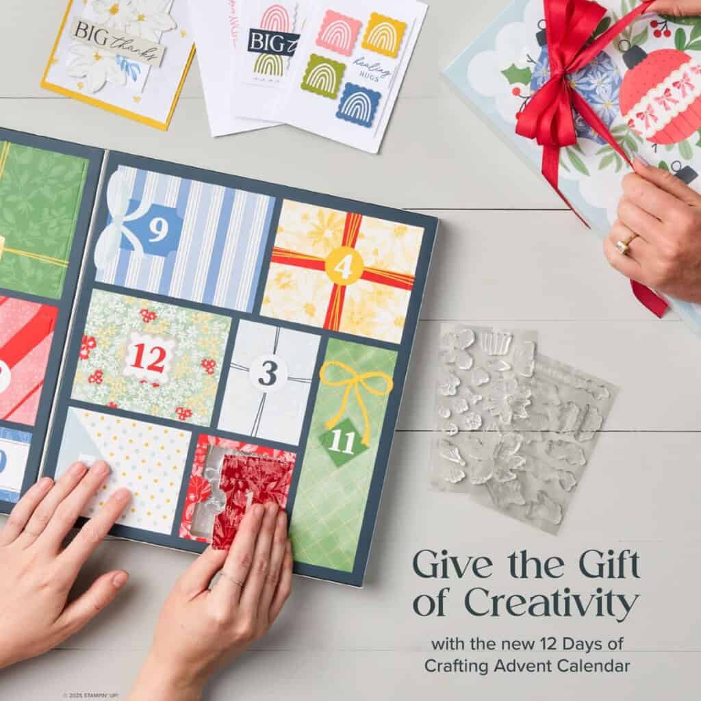 2 Days of Crafting Advent Calendar by Stampin’ Up!®—a $99 holiday crafting set filled with exclusive dies, paper, and embellishments. Available September 23, 2025, while supplies last.