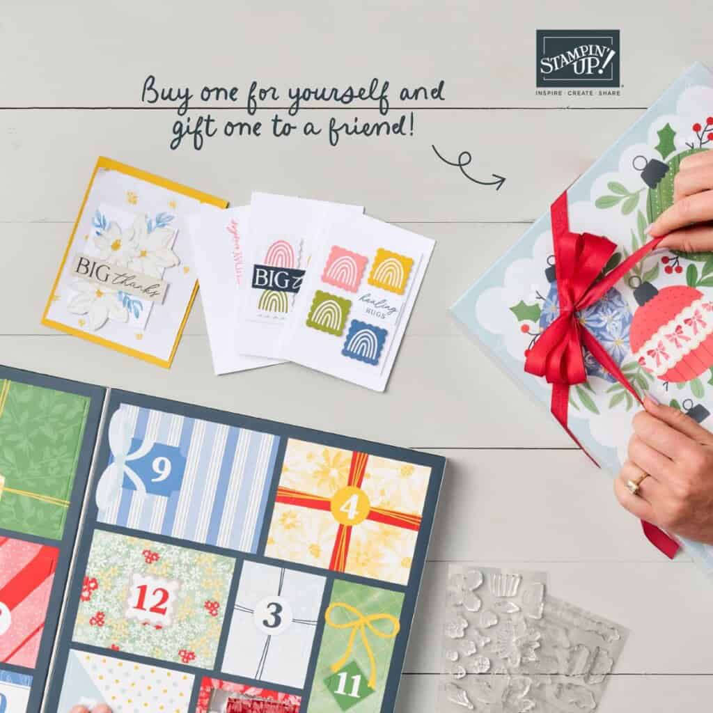 2 Days of Crafting Advent Calendar by Stampin’ Up!®—a $99 holiday crafting set filled with exclusive dies, paper, and embellishments. Available September 23, 2025, while supplies last.