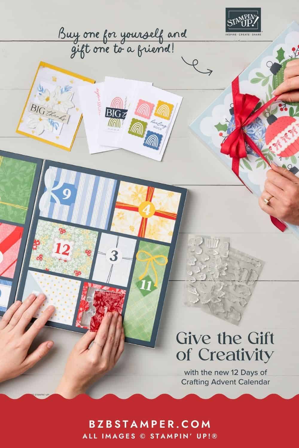 2 Days of Crafting Advent Calendar by Stampin’ Up!®—a $99 holiday crafting set filled with exclusive dies, paper, and embellishments. Available September 23, 2025, while supplies last.