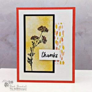 Coffee and a Card with the Gallery Blooms Stamp Set 19 Vibrant handmade thank you card featuring floral stamped design and colorful patterned paper.