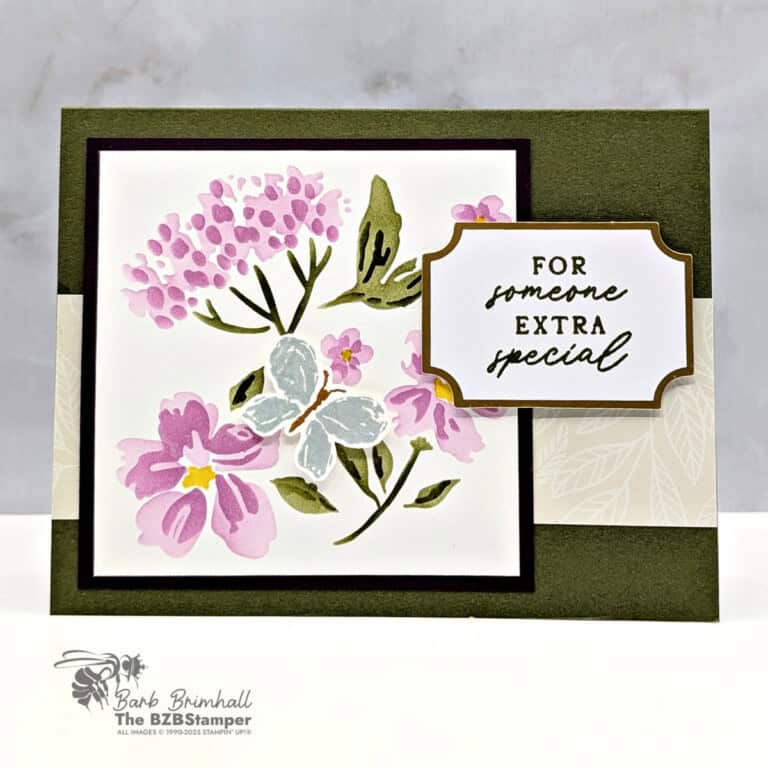Bright floral and butterfly stamped card for special occasions by Barb Brimhall, The BZBStamper.