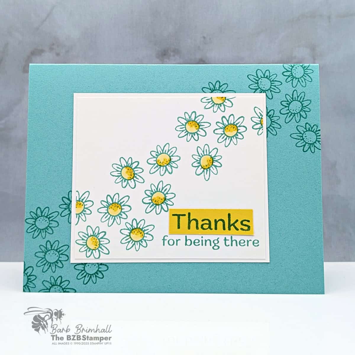 Daisy-themed Thank You Card by Barb Brimhall, The BZBStamper, for handmade card projects.