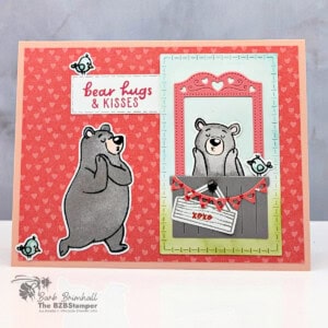 Adorable bear-themed handmade card for hugs and kisses, perfect for heartfelt sentiments.