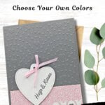 Hugs & Kisses Valentine card with embossed hearts, perfect for customized Valentine's Day greetings.