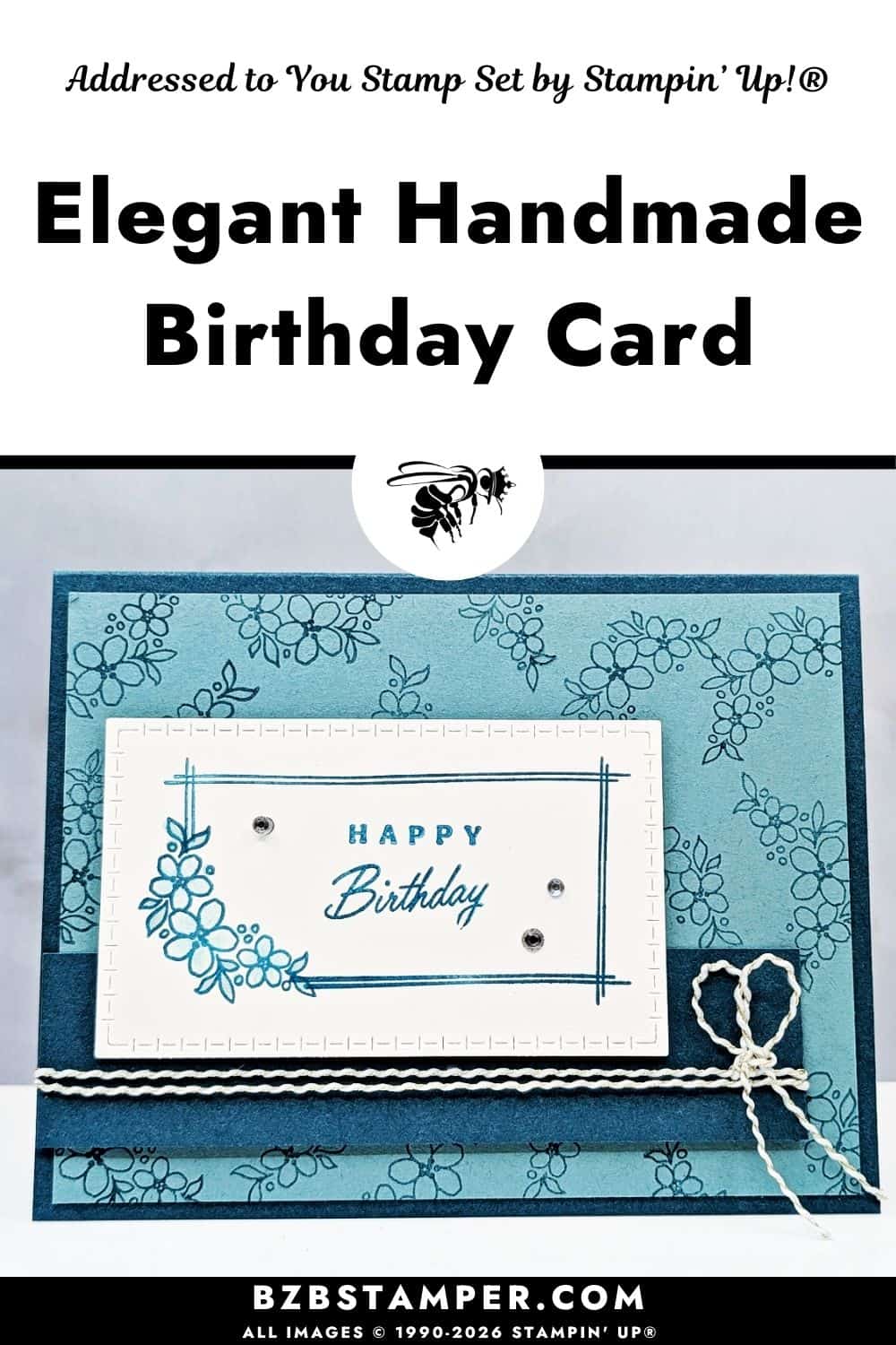 Coffee and a Card with the Addressed To You Stamp Set features a monochromatic card in Pretty Peacock featuring stamped floral backgrounds, a die-cut sentiment panel, and subtle textured details.