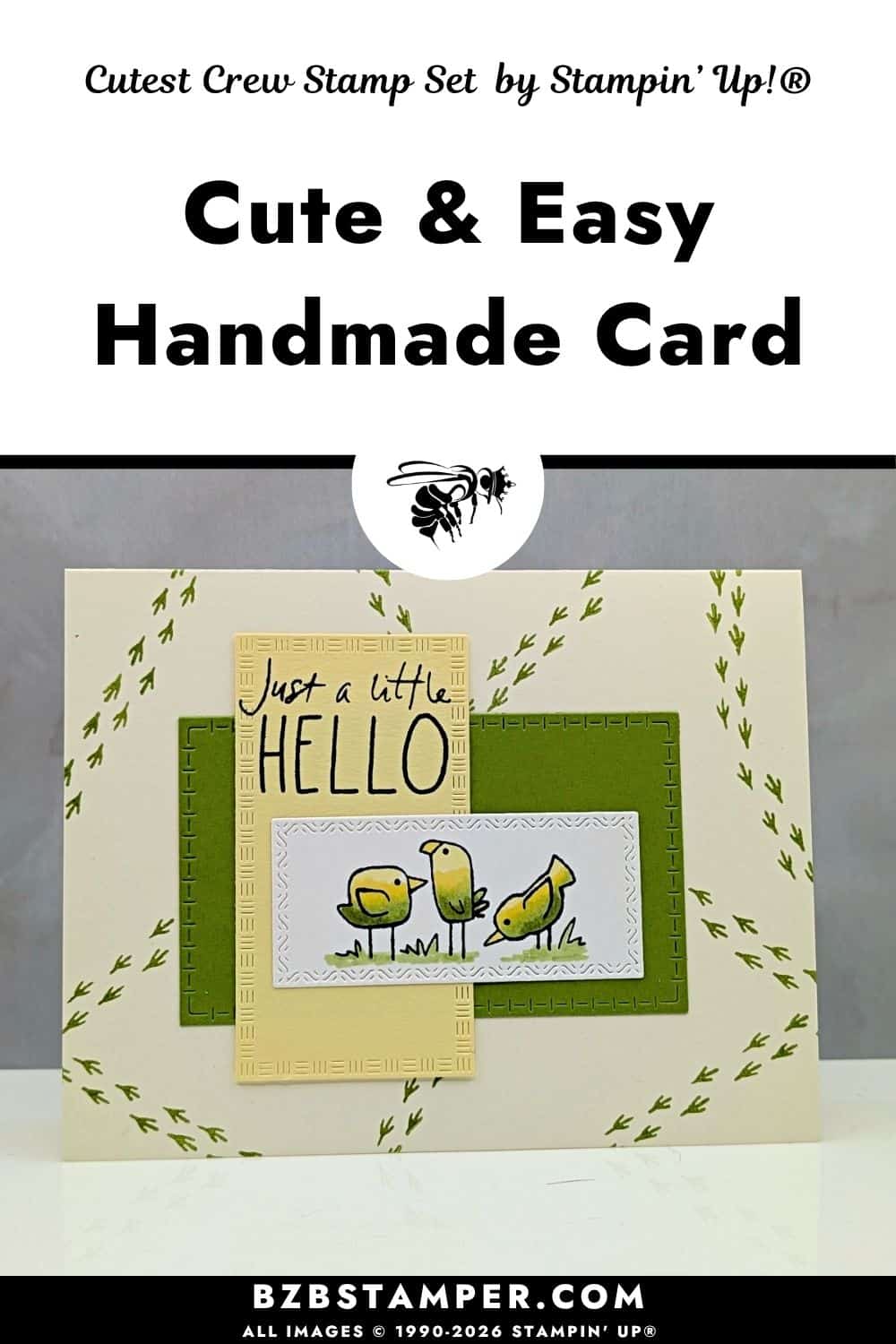 Easy Card Using the Cutest Crew Stamp Set features a beginner card with three birds, soft green layers, and simple Stampin&rsquo; Blends coloring
