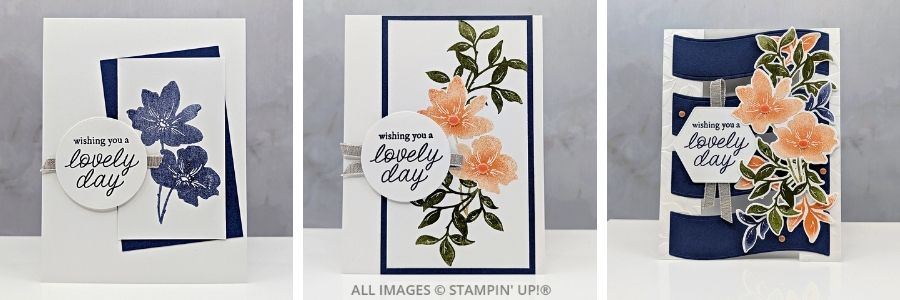 3 Cards Using the Paradise Garden Bundle features three floral cards from simple to advanced with layered botanical designs