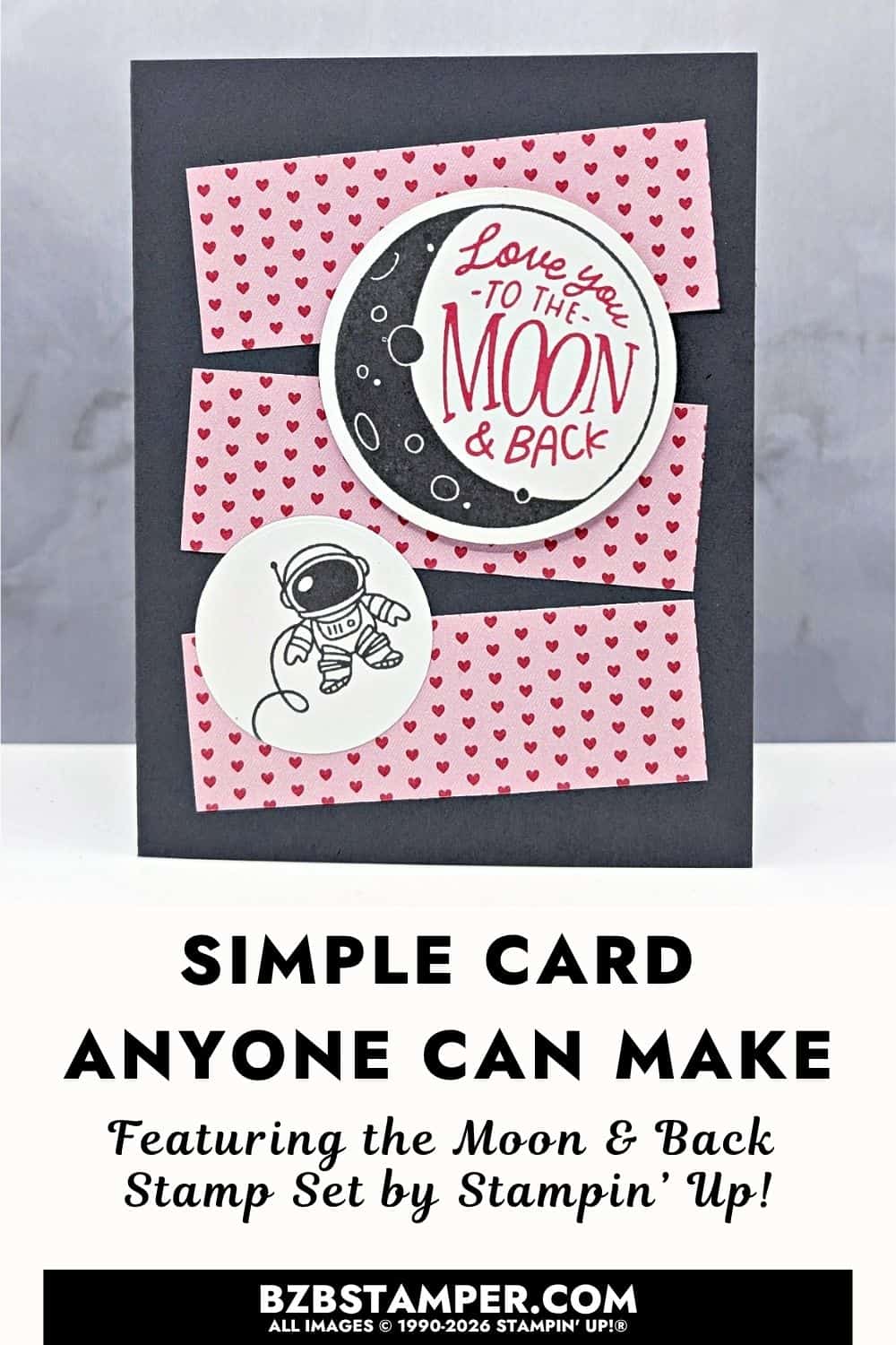 Beginner Card using the Moon and Back Stamp Set features a handmade card with Stampin&rsquo; Up!&reg; Moon and Back Stamp Set, circle punches, and patterned paper