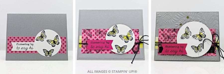 3 Cards using the All Aflutter Bundle features handmade butterfly cards with Stampin&rsquo; Up!&reg; using the All Aflutter Bundle, embossed textures, and layered cardmaking techniques.
