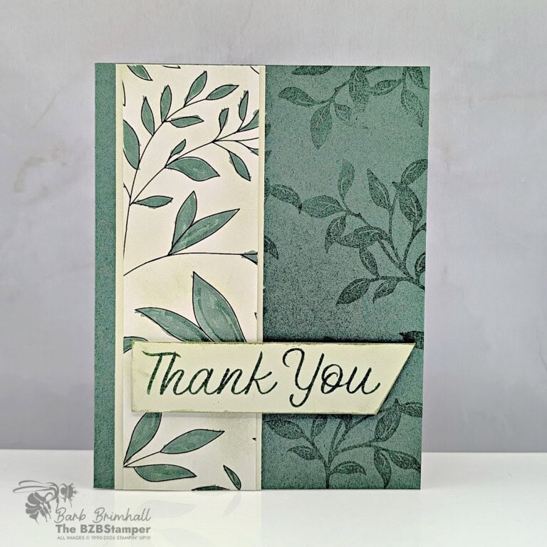 Easy Monochromatic Thank You Card using the Peaceful Pine Shimmer Pen
