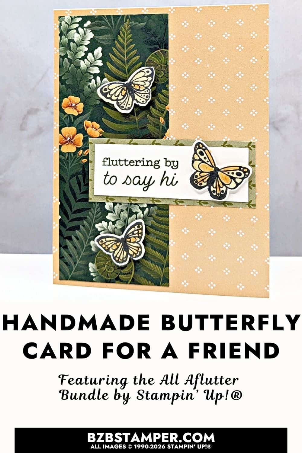 Butterfly Card Idea Using the All Aflutter Bundle features a handmade card using Stampin&rsquo; Up!&reg; All Aflutter Bundle, Moonlit Flora Designer Series Paper, and butterfly accents on a nature-inspired design.