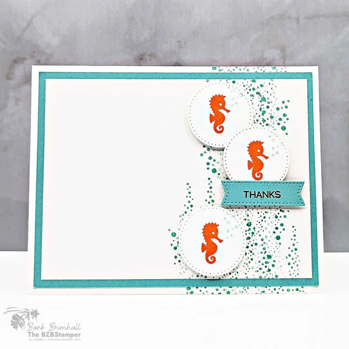 clean simple seahorse thank you card