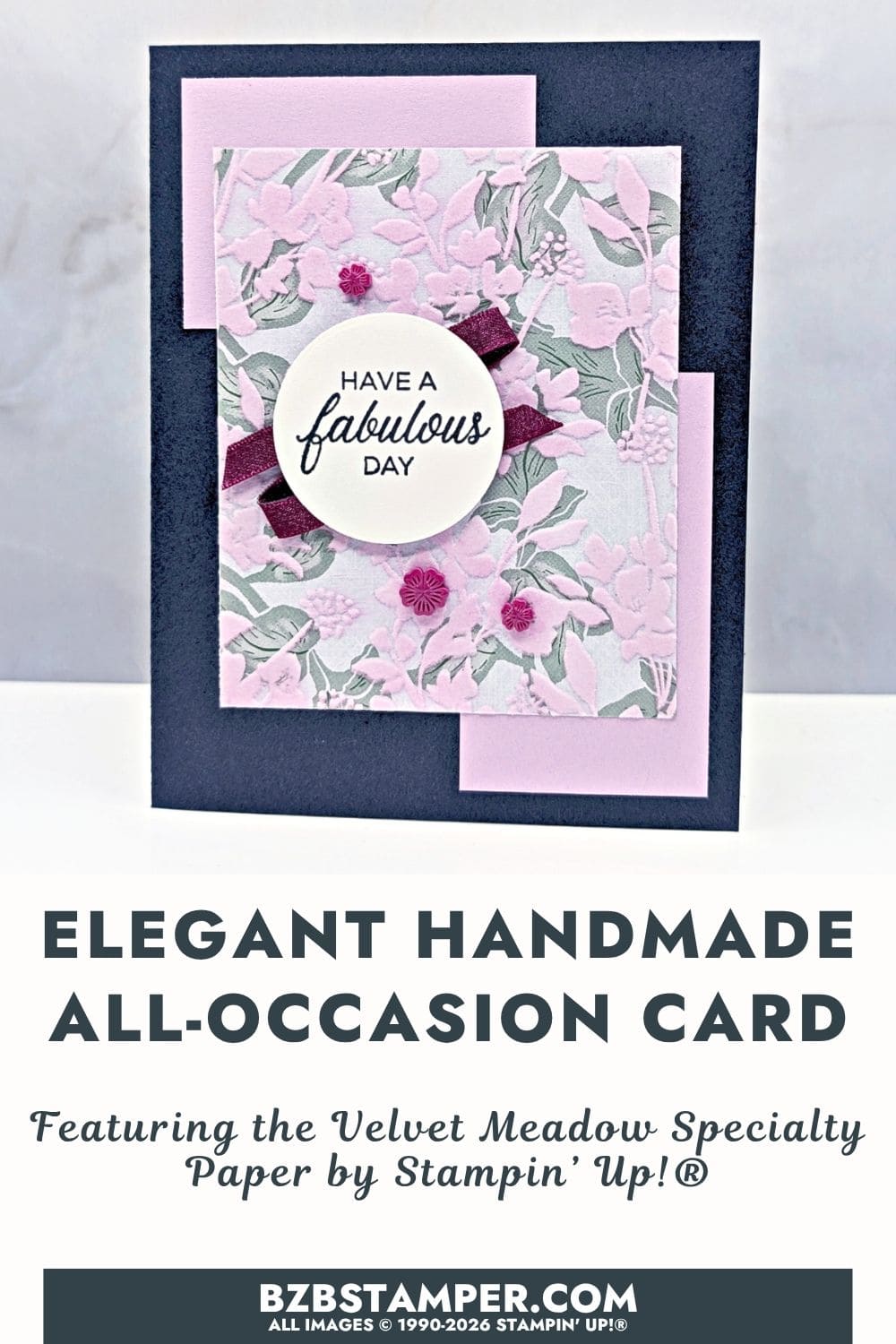 Simple Handmade Card Idea for Any Occasion features a handmade card using the Stampin' Up!&reg; Phrases & Frames Stamp Set and Velvet Meadow Specialty Designer Series Paper with floral accents.