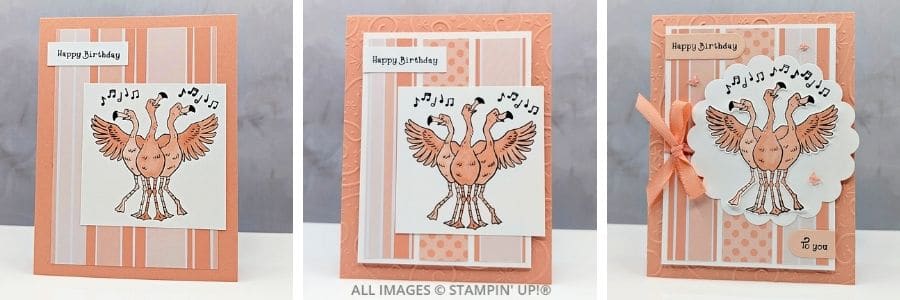 3 Cards using the Birthday Song Stamp Set 1 3 Cards using the Birthday Song Stamp Set features three handmade birthday cards created with the Stampin’ Up!® Birthday Song Stamp Set, Scalloped Blooms Dies, and Painted Patterns Designer Series Paper.