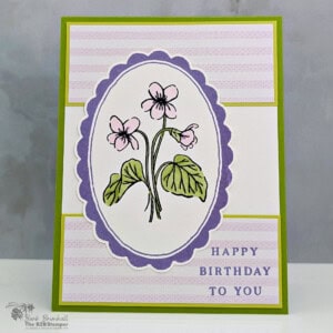 3 cards framed violets 2wb