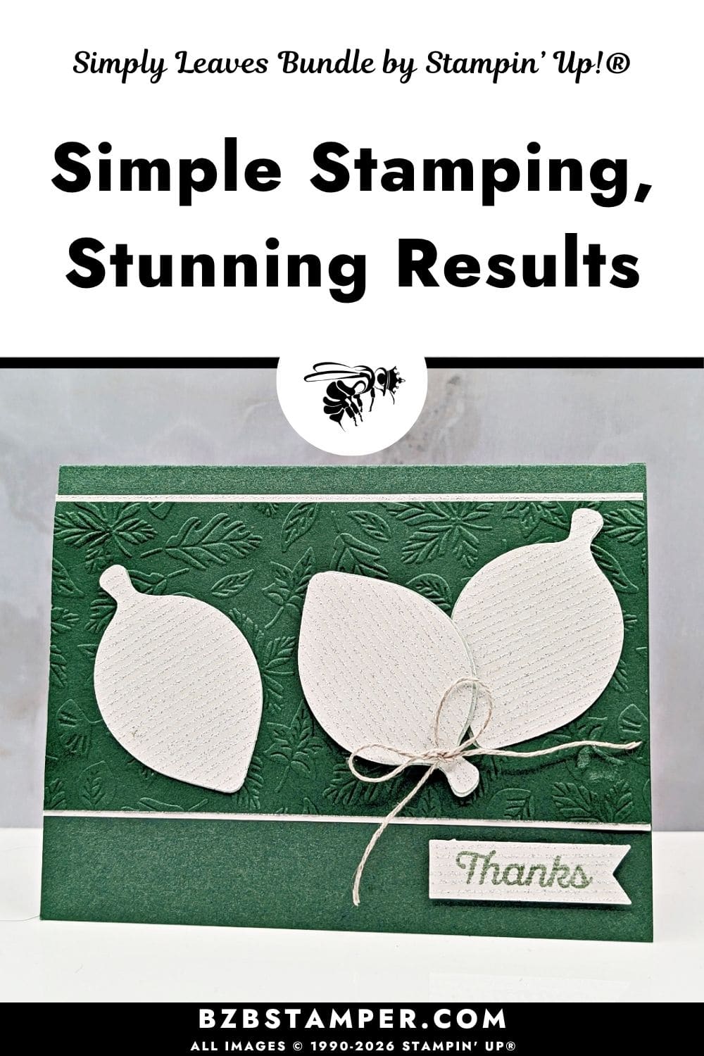 Coffee and a Card Using the Simply Leaves Bundle 3 Coffee and a Card Using the Simply Leaves Bundle features a handmade Stampin' Up!® thank you card with the Simply Leaves Bundle, Shimmery Stripes Specialty Designer Series Paper, Seasonal Cheer Mini Embossing Folder, and a monochromatic Peaceful Pine color palette.