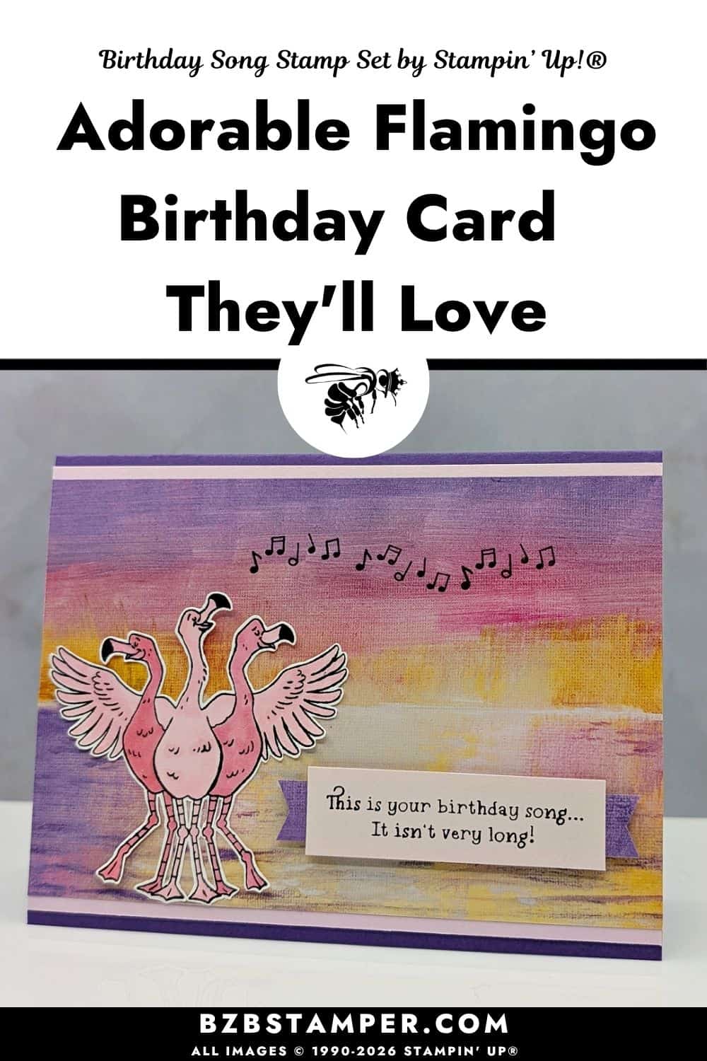 Funny Flamingo Birthday Card with the Birthday Song Stamp Set 5 Funny Flamingo Birthday Card with the Birthday Song Stamp Set features a handmade birthday card with Stampin’ Up!® Birthday Song Stamp Set, Scenic Coast Designer Series Paper, and playful singing flamingos.